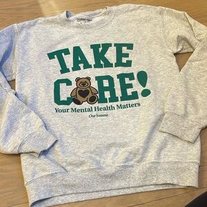 Our seasons mental health matters, take care bear  crewneck sweatshirt Heather S